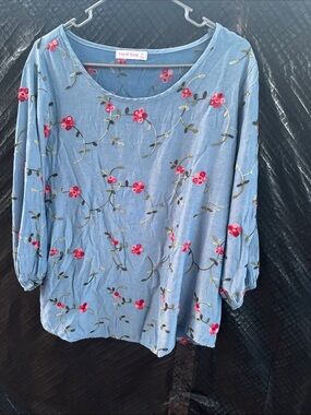 Anne of Rose Sky-Blue Embroidered Floral Tunic